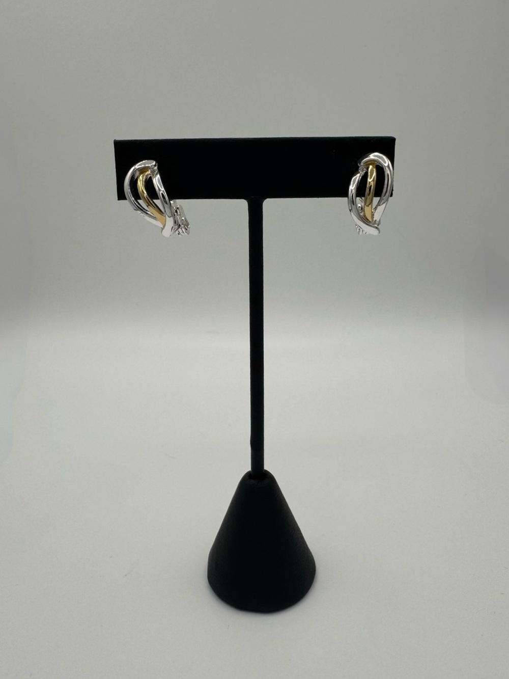 Vintage TJG Two-Tone Silver and Gold Twist Clip-On Earrings